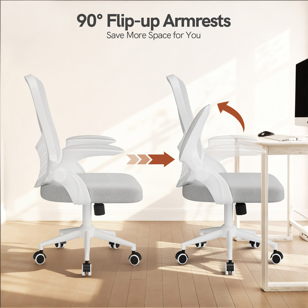 Rattrix Grey Mid-Back Mesh Office Chair with Flip-Up Armrests and Lumbar Support Image 6