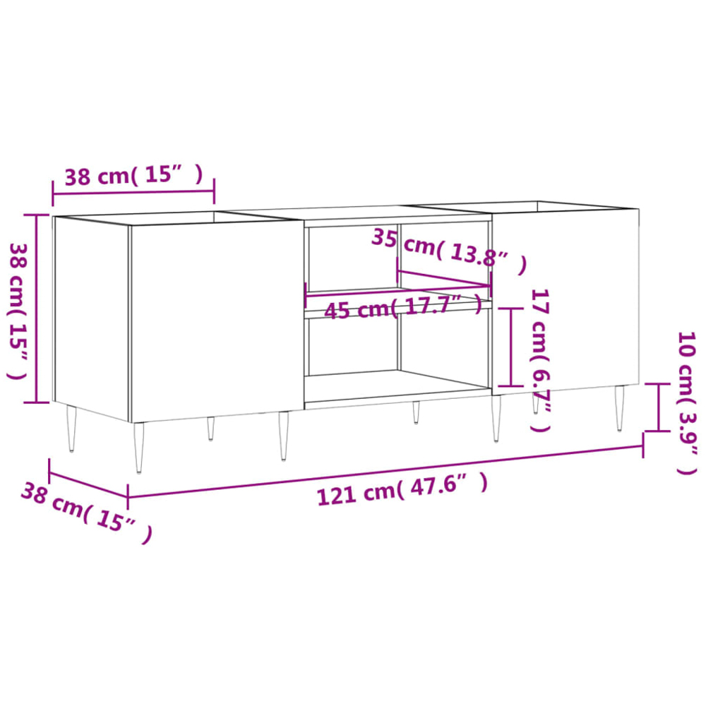 vidaXL 2 Shelf Grey Sonoma Wide Record Cabinet Image 9