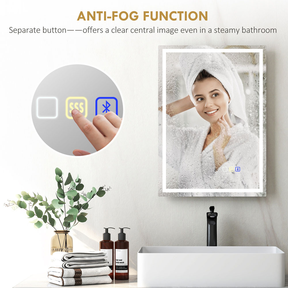 HOMCOM Rectangle Bluetooth Frameless LED Bathroom Mirror with Demister Pad 50 x 70cm Image 7