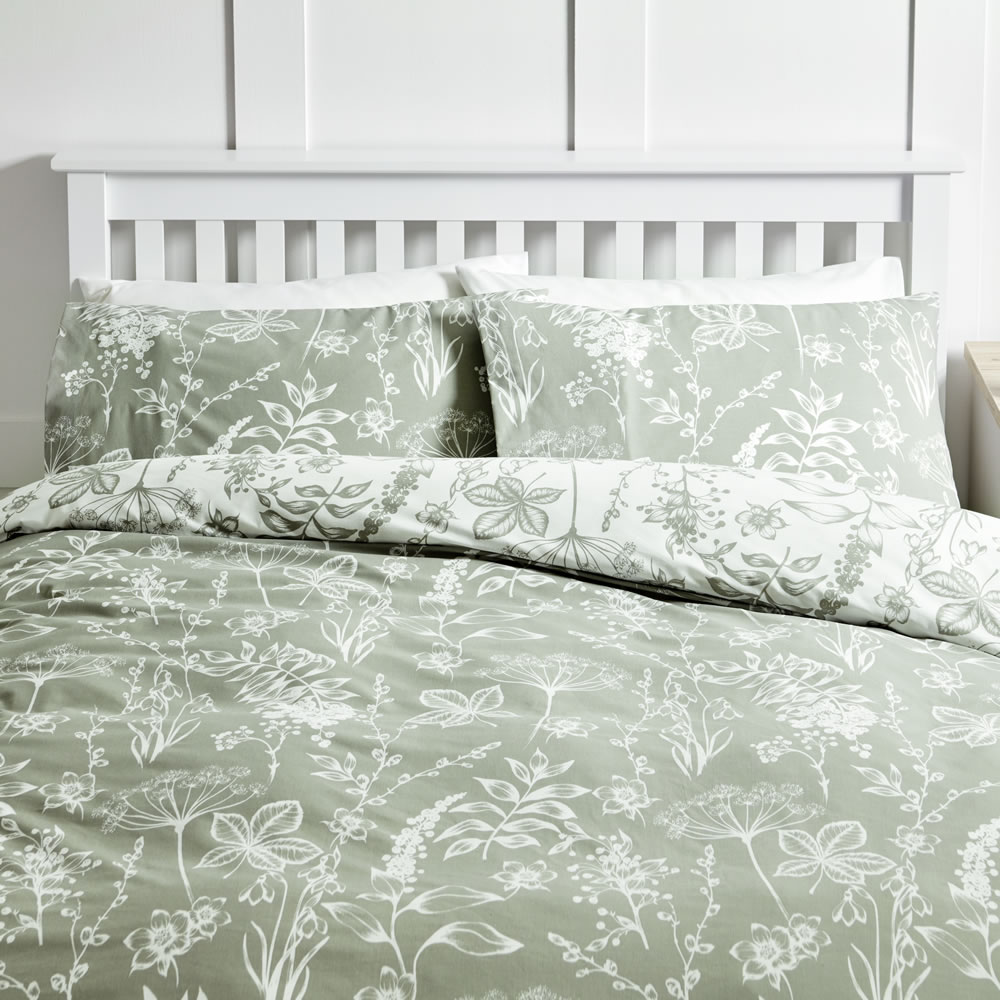 Wilko Botanical Grey Easy Care King Size Duvet Set Wilko