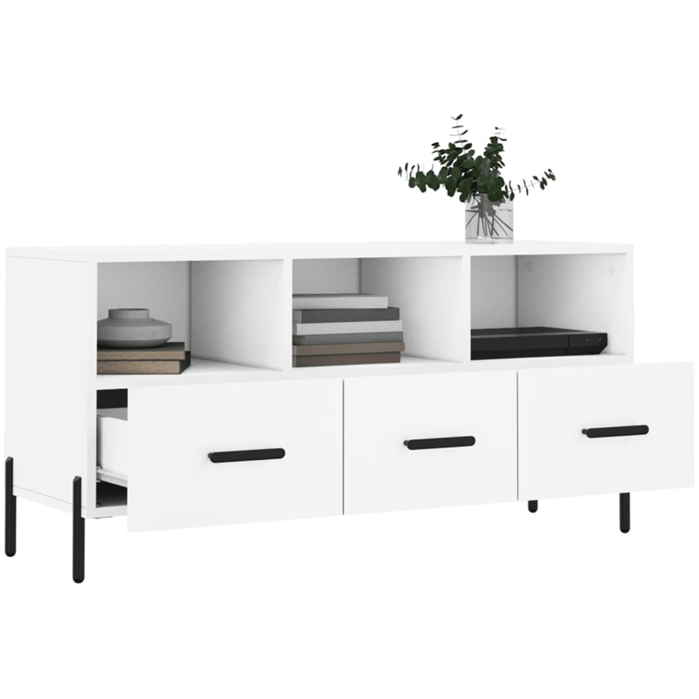 vidaXL 3 Drawer 3 Shelf White TV Cabinet Image 4
