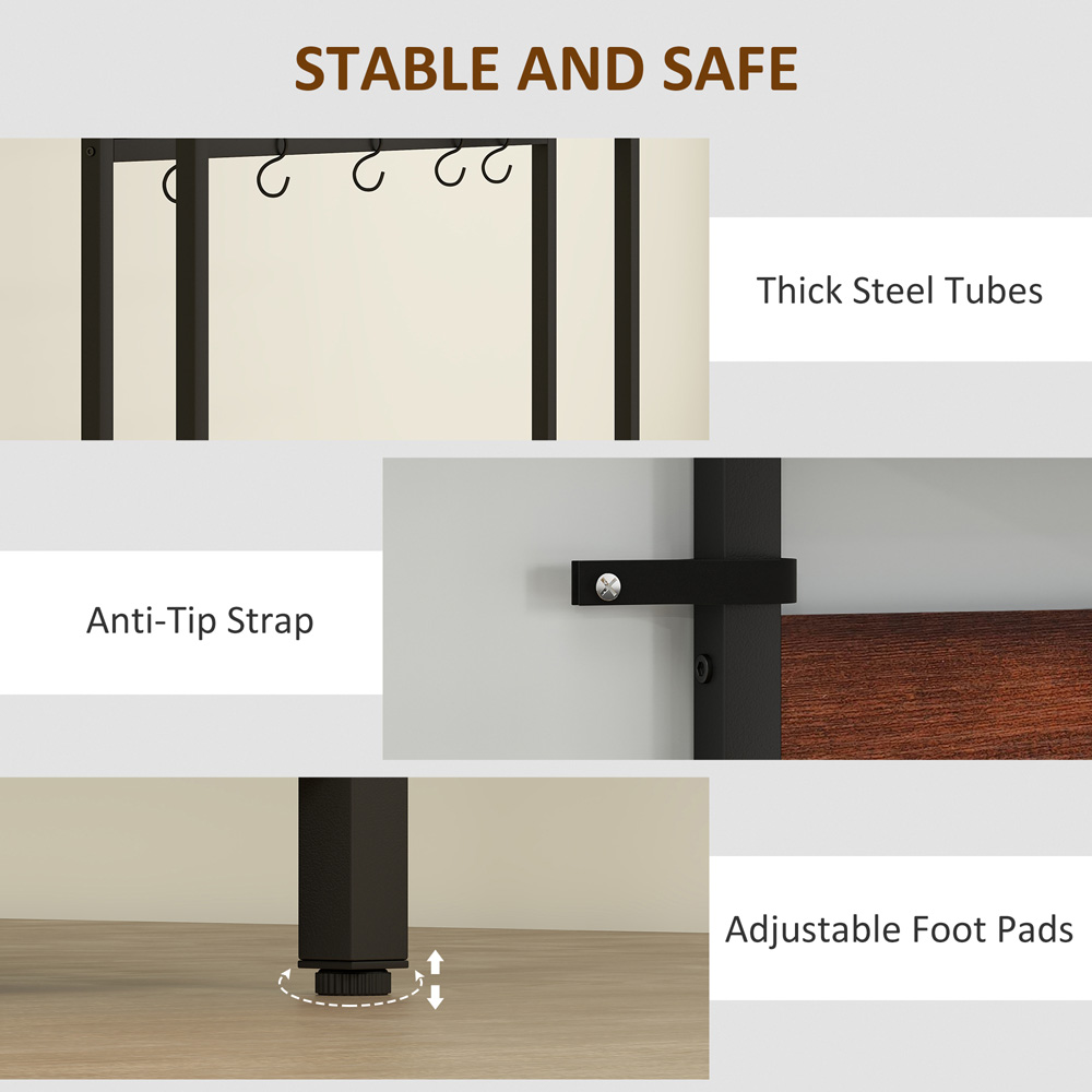 HOMCOM Single Flip Out Drawer 2 Shelf Rustic Brown Industrial Hall Tree Coat Stand Image 6
