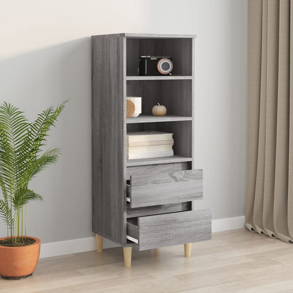 vidaXL 2 Drawer 3 Open Shelf Grey Sonoma Highboard with Wooden Legs Image 6