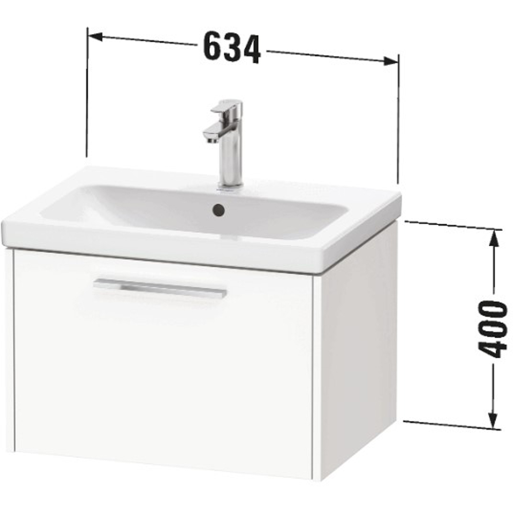Duravit D-Code Single Drawer Matt White Wall Hung Vanity Unit with Black Handle 634 x 460mm Image 2