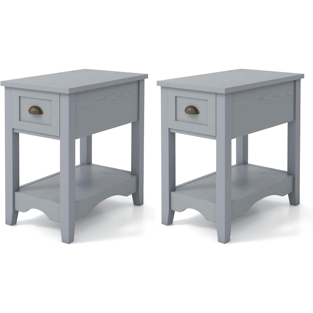 Costway Single Drawer Single Shelf Grey Rectangular Nightstand 2 Pack Image 2