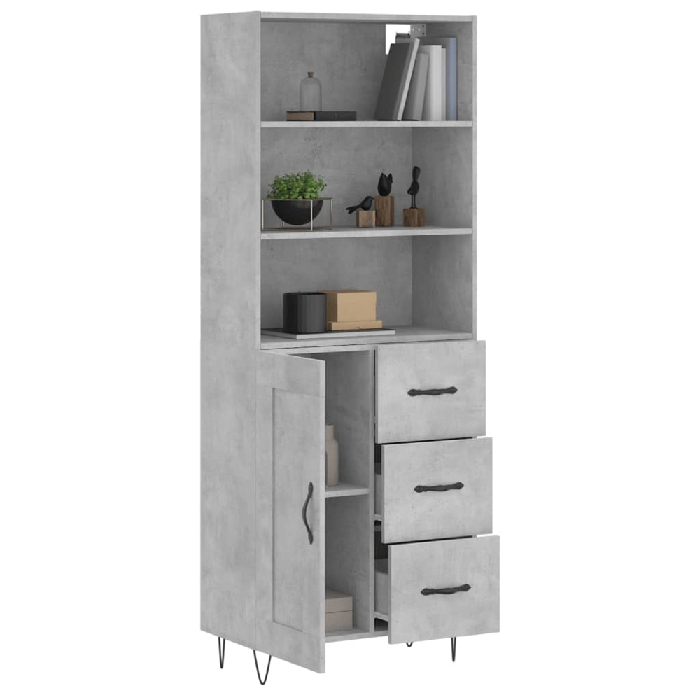vidaXL Single Door 3 Drawer 3 Shelf Concrete Grey Highboard Image 3