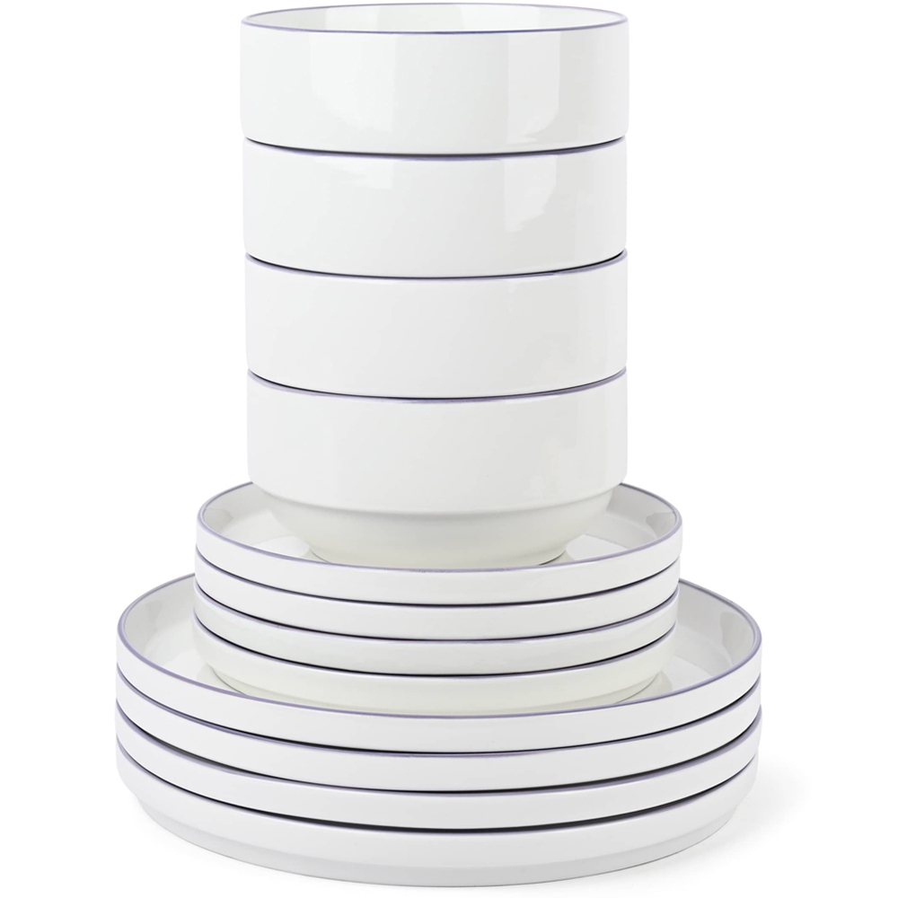 Waterside Purple Rim White Stackable 12 Piece Dinner Set Image 4