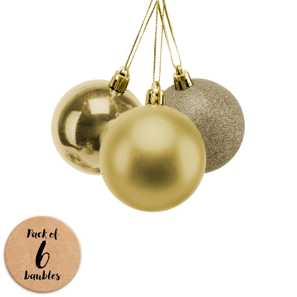 Shatchi 10cm Gold Shatterproof Bauble 6 Pack Image 1