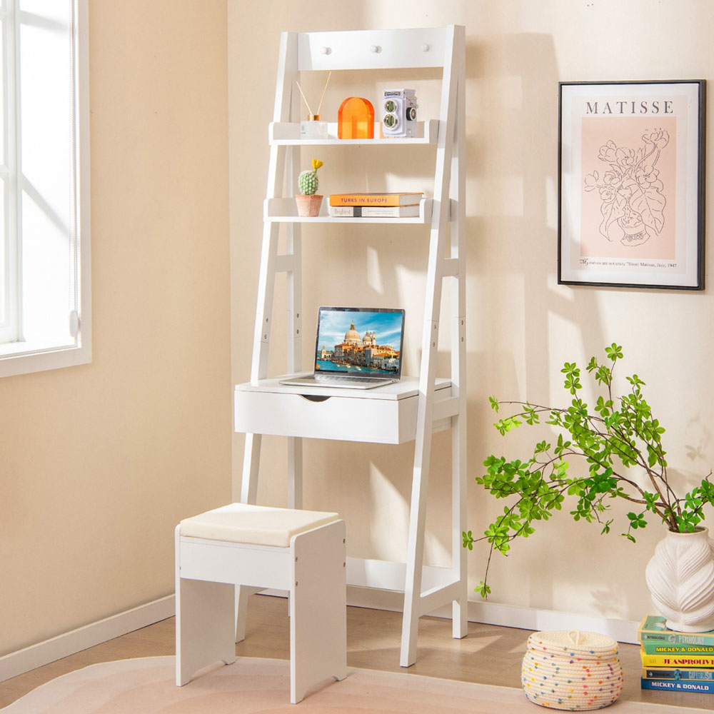 Costway White Vanity Desk Set with Mirror and Hooks Image 4