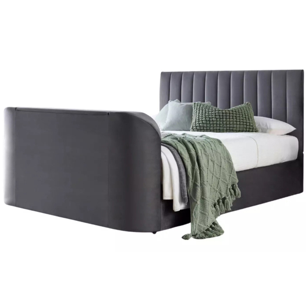 Webb Daniels Nova Single Grey Velvet Ottoman Media TV Bed Image 2