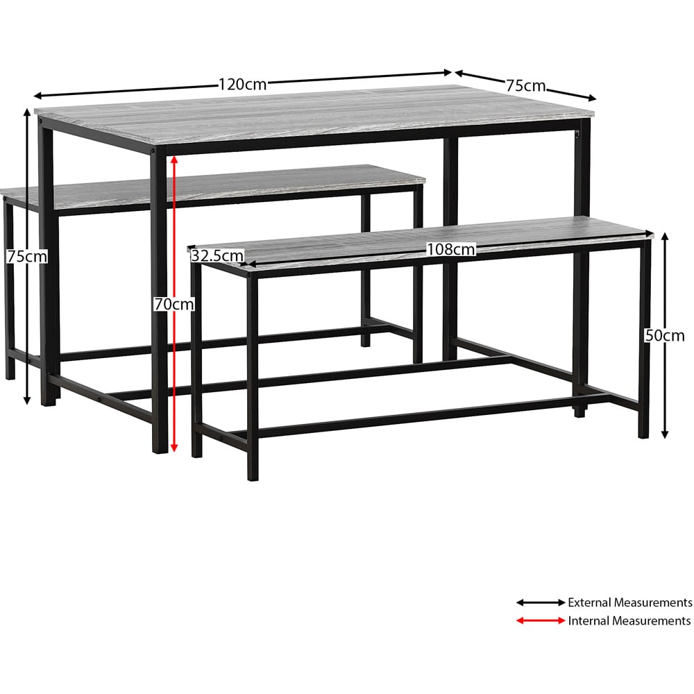 Vida Designs Brooklyn 4 Seater Metal Frame Dining Bench Set Grey Image 8