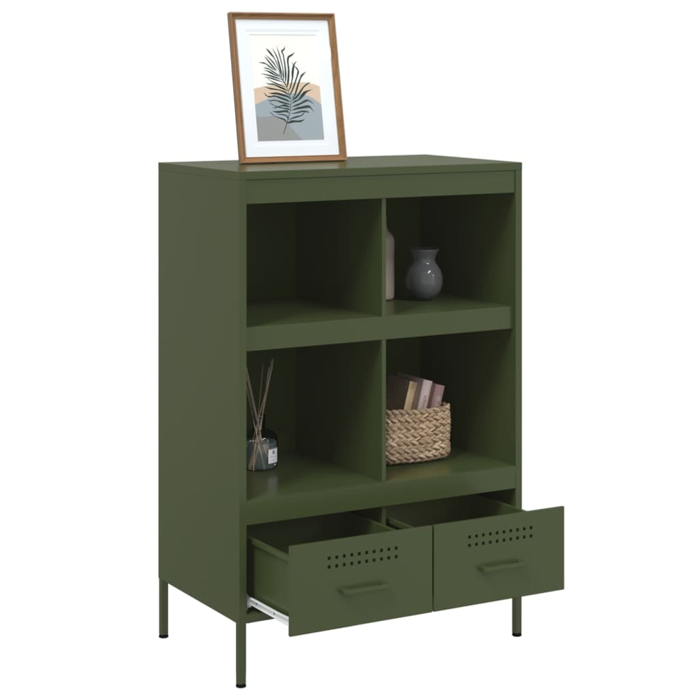 vidaXL 2 Drawer 4 Shelf Green Cold-Rolled Steel Highboard Image 5