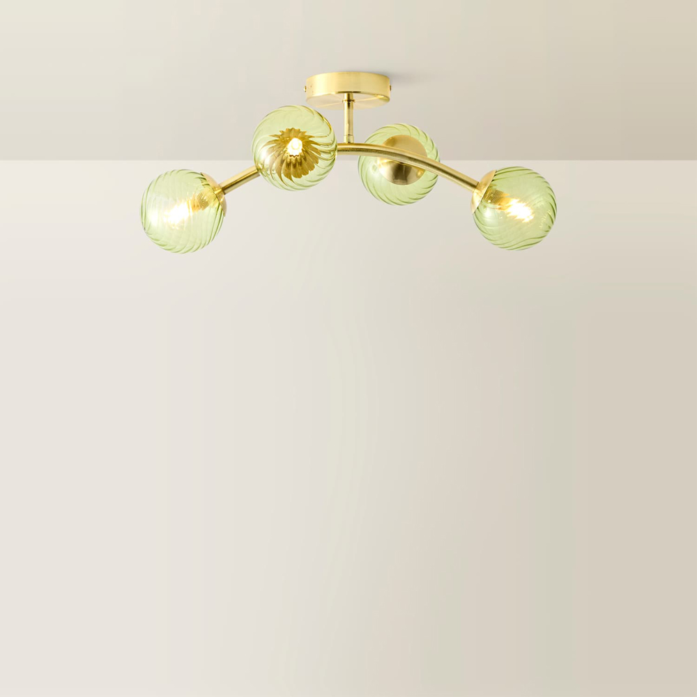 ValueLights Sydney Brushed Gold 4-Arm Ceiling Light with Swirl Glass Shade and Bulb Image 3
