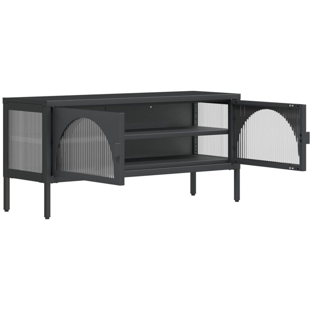 vidaXL 2 Door Black Fluted Glass and Steel TV Cabinet Image 6