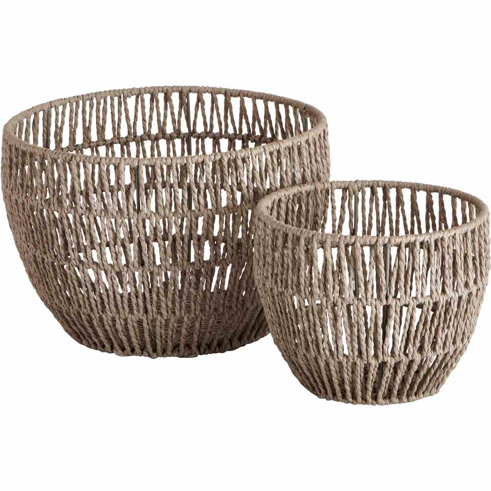 Wilko Round Grey Paper Rope Baskets 2 Pack Image 1