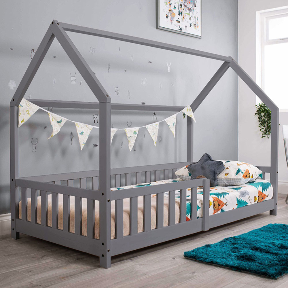 Flair Explorer Single Grey Playhouse Bed Frame with Rails Image 1