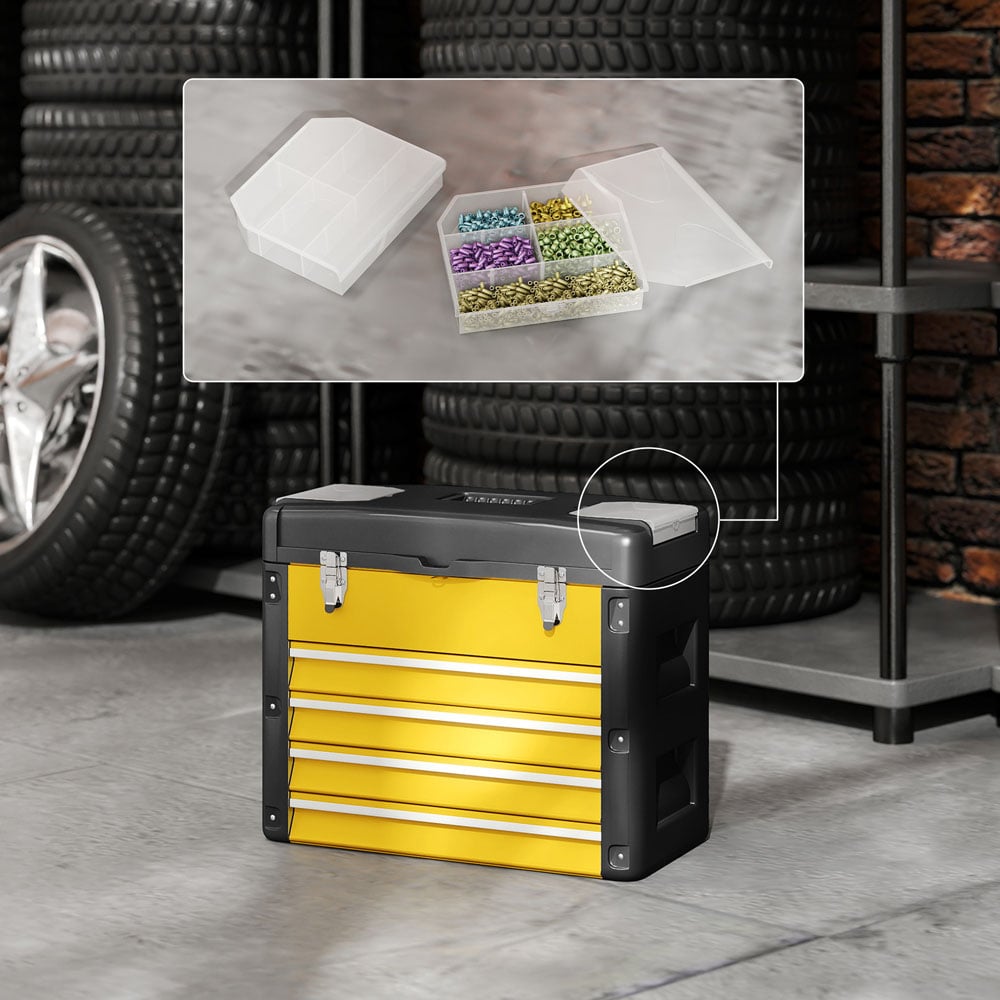 HOMCOM 4 Drawer Yellow Steel Toolbox Image 3