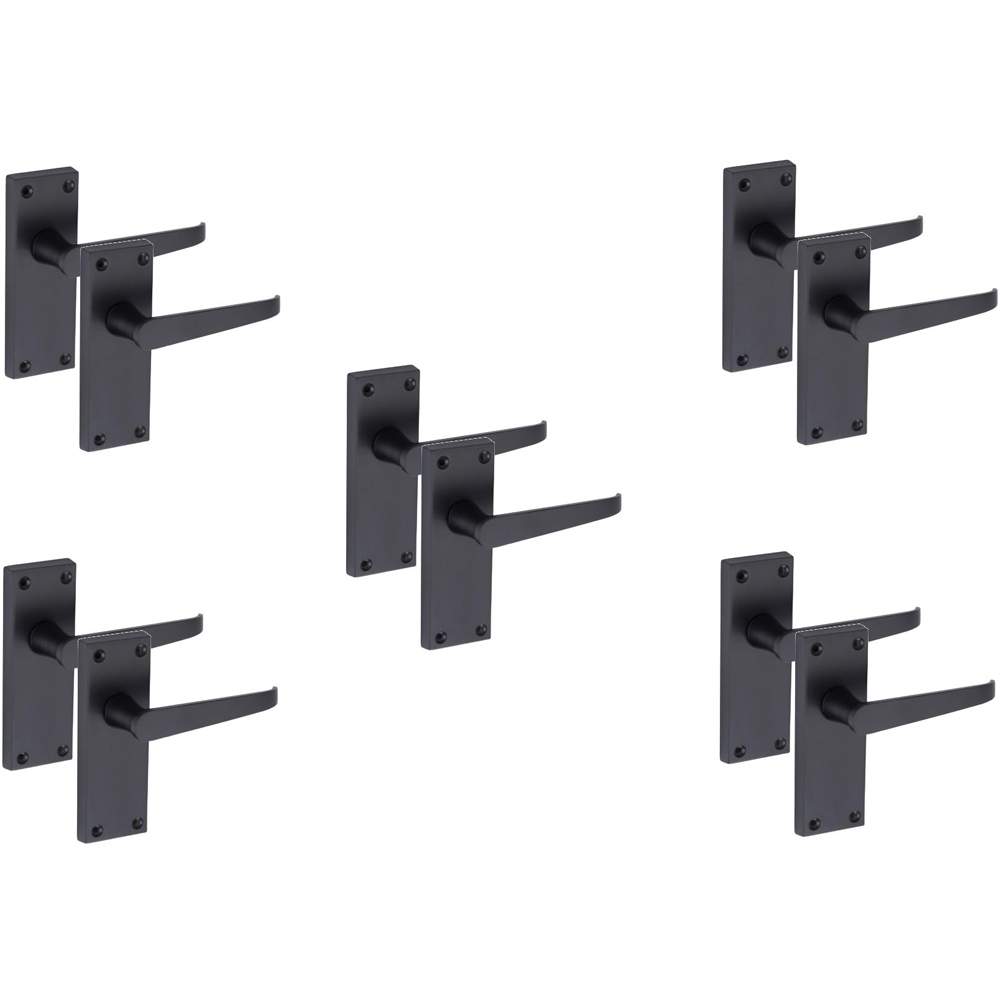 Golden Grace Matt Black Victorian Straight Latch Door Handle Pair 120 x 40mm 5 Pack Image 1