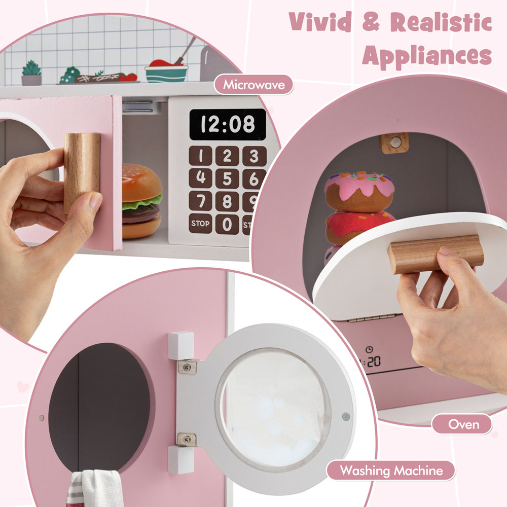 Costway Pink Kids Wooden Kitchen Playset with Coffee Maker Image 5