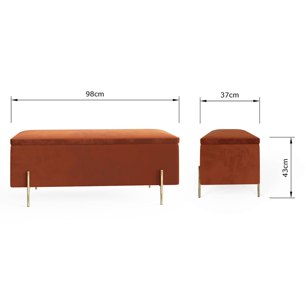 GFW Mystica Russet Velvet Ottoman Storage Bench Image 9