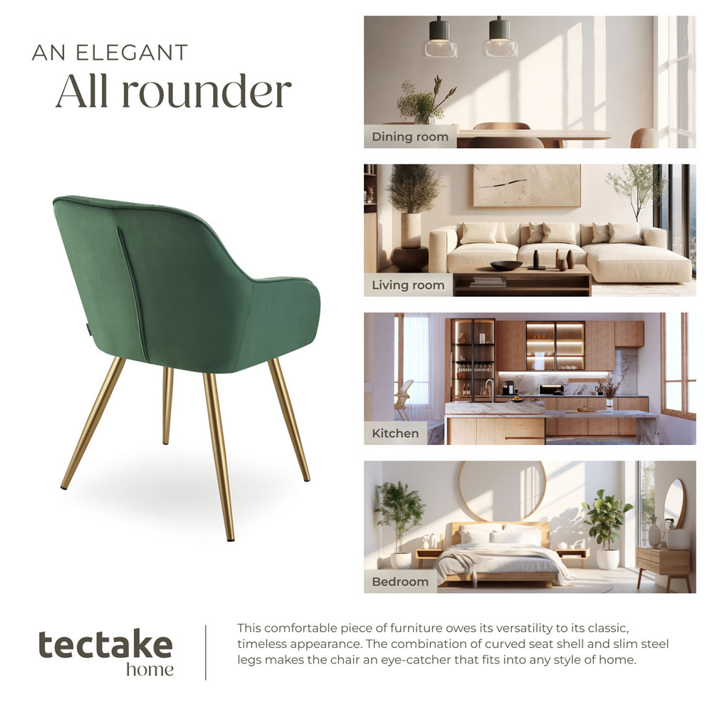 tectake Marilyn Dark Green and Gold Quilted Velvet Chair Image 7