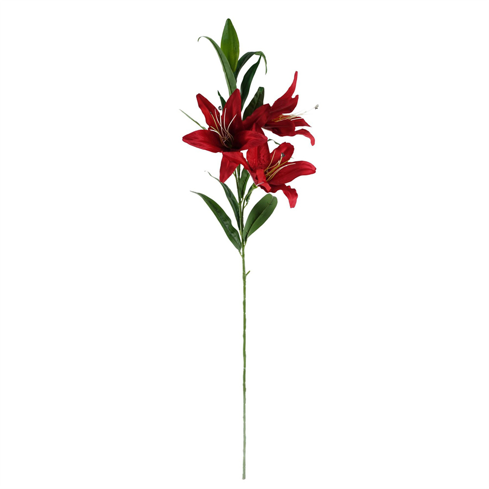 Leaf Artificial Red Lily in Silver Glass Vase 70cm Image 2
