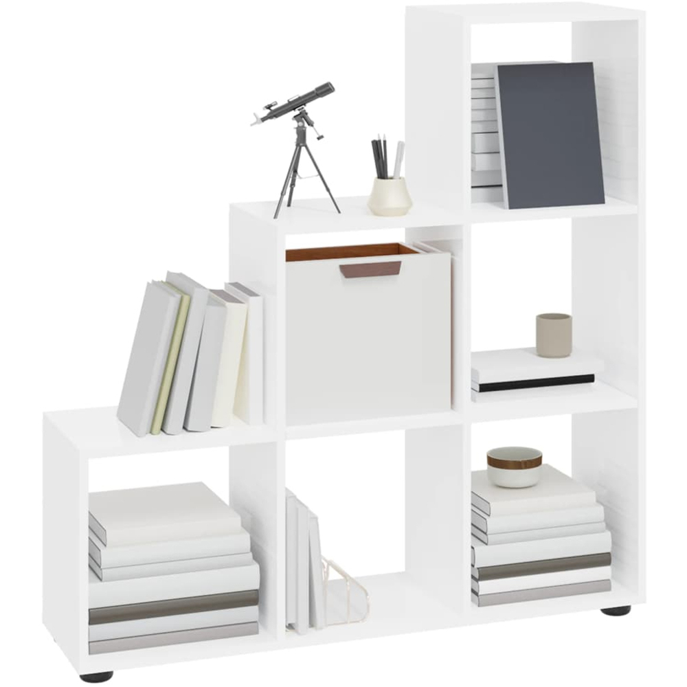 vidaXL 6 Shelf High Gloss White Staircase Bookcase Image 3