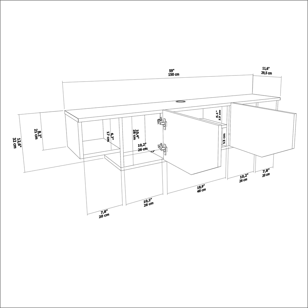 Decorotika Hera 2 Door 2 Shelf Black Alina Wall Mounted TV Unit Image 8