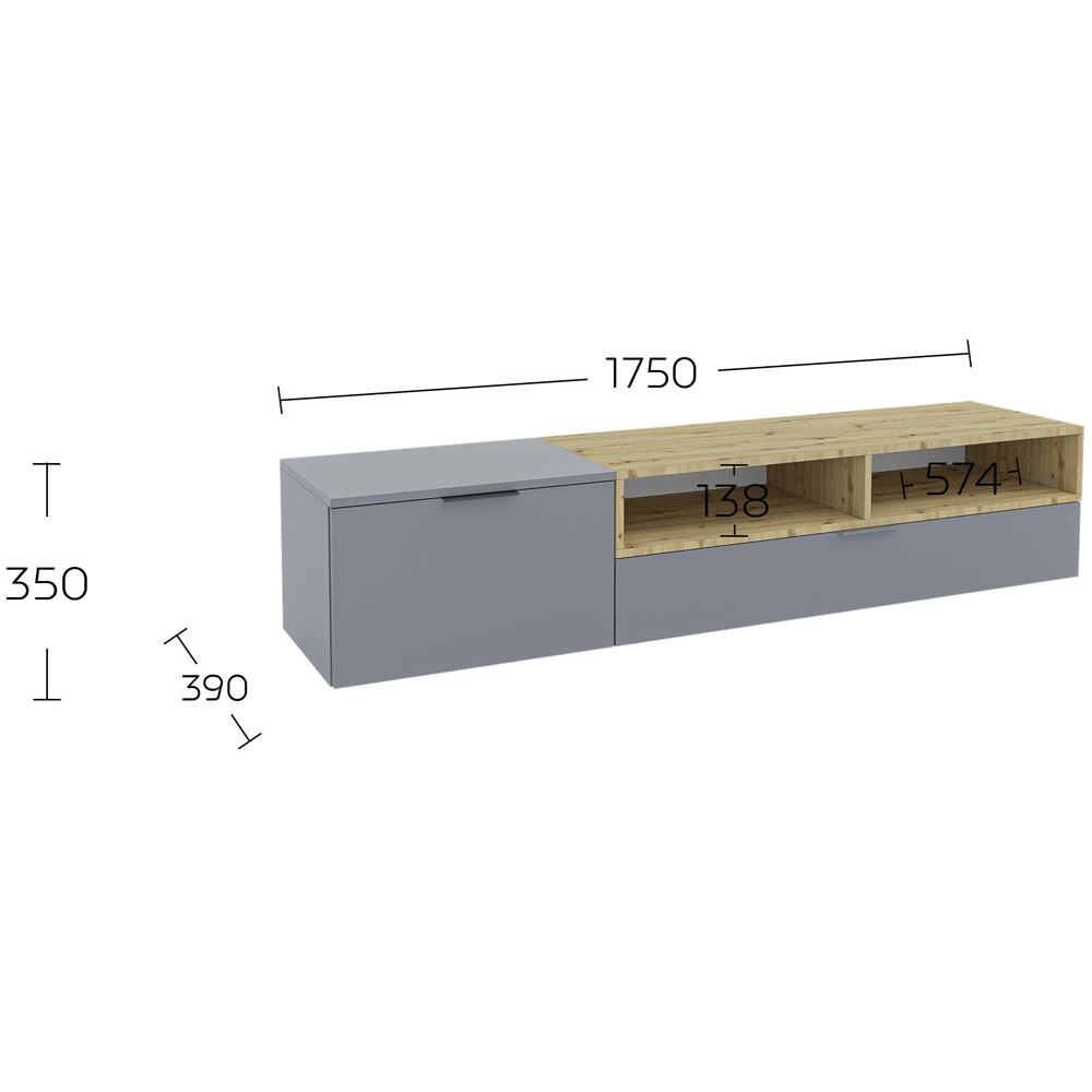 Shefa Marocco 2 Door 2 Shelf Graphite Grey and Artisan Oak TV Unit Image 4