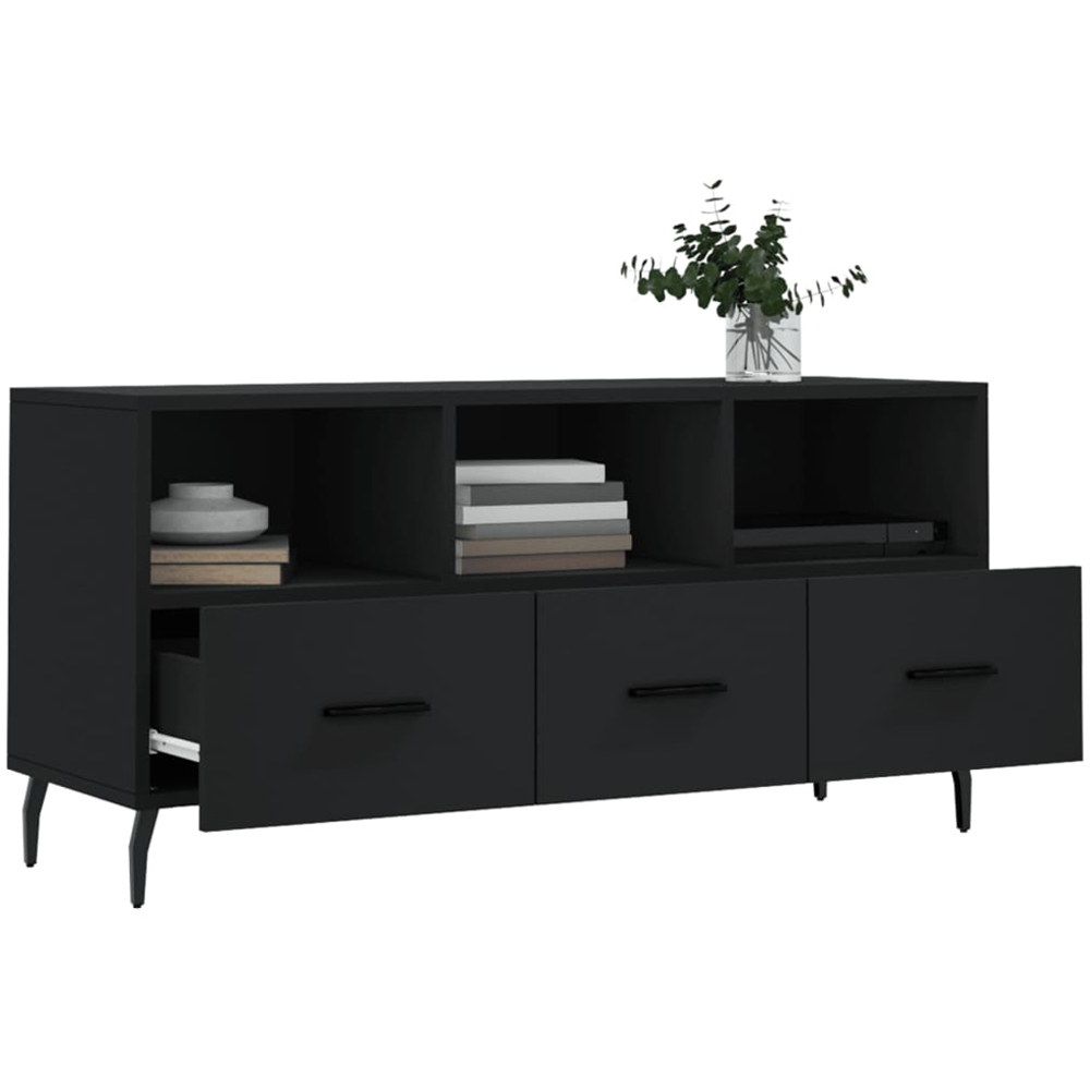 vidaXL 3 Drawer 3 Shelf Black TV Cabinet Image 4