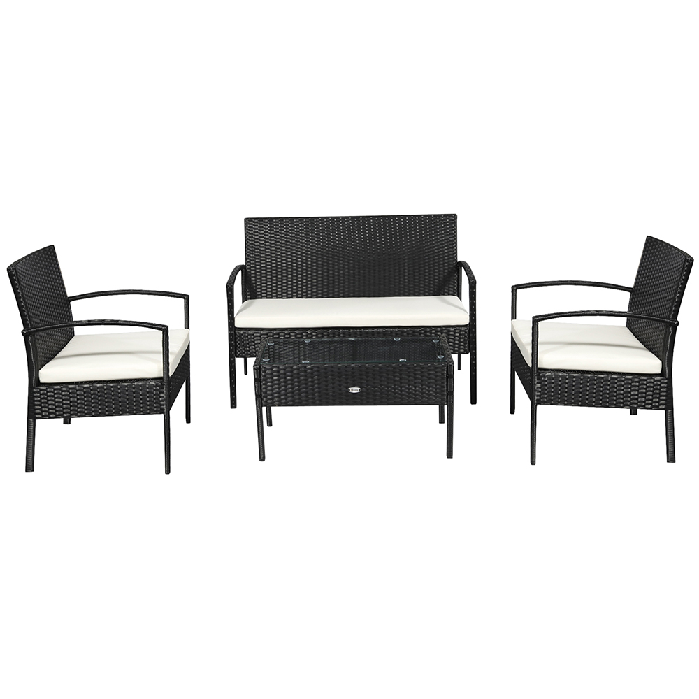 Outsunny Rattan 4 PCs Sofa Set Black Image 3