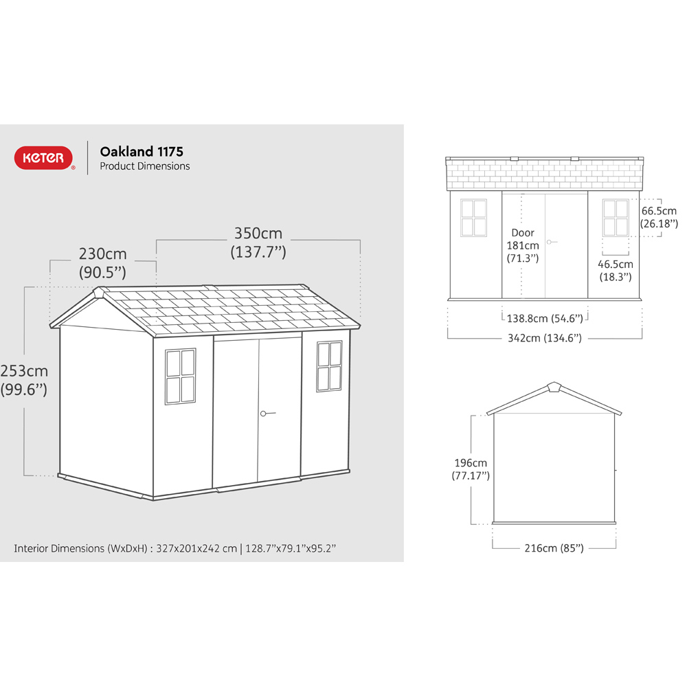 Keter Oakland 1175 Double Door Grey Outdoor Storage Shed Image 9
