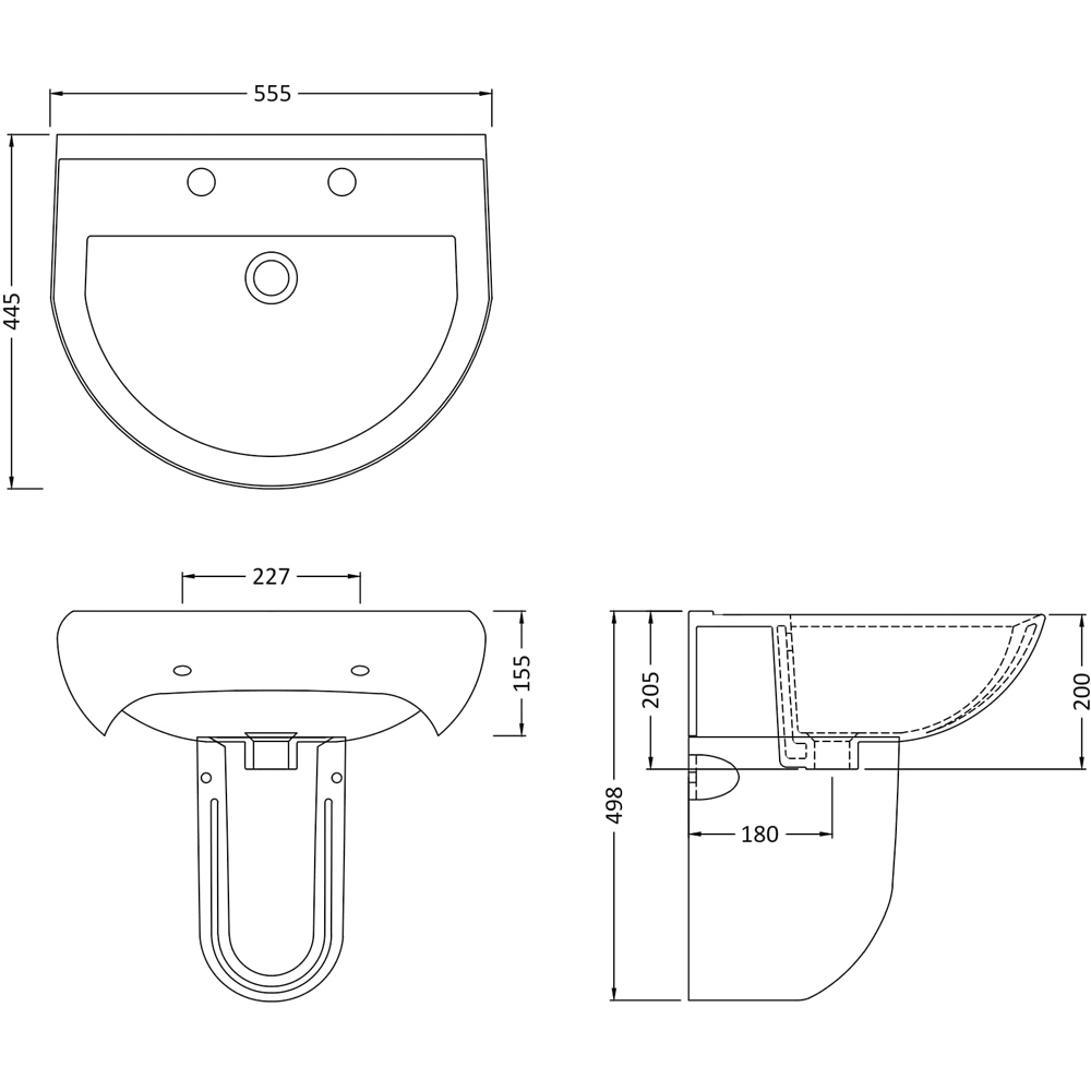 nuie Ivo 2 Tap Hole White Basin and Semi Pedestal 550mm Image 3