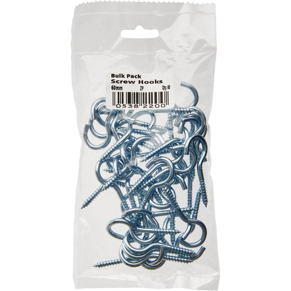 Wilko 60mm Zinc Plated Screw Hooks 40 Pack Wilko