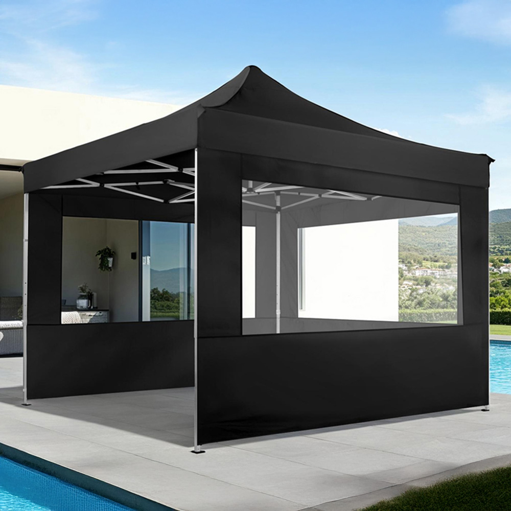 tectake Olivia 3 x 3m Black Aluminium Frame Gazebo with 4 Aide Panels Image 1