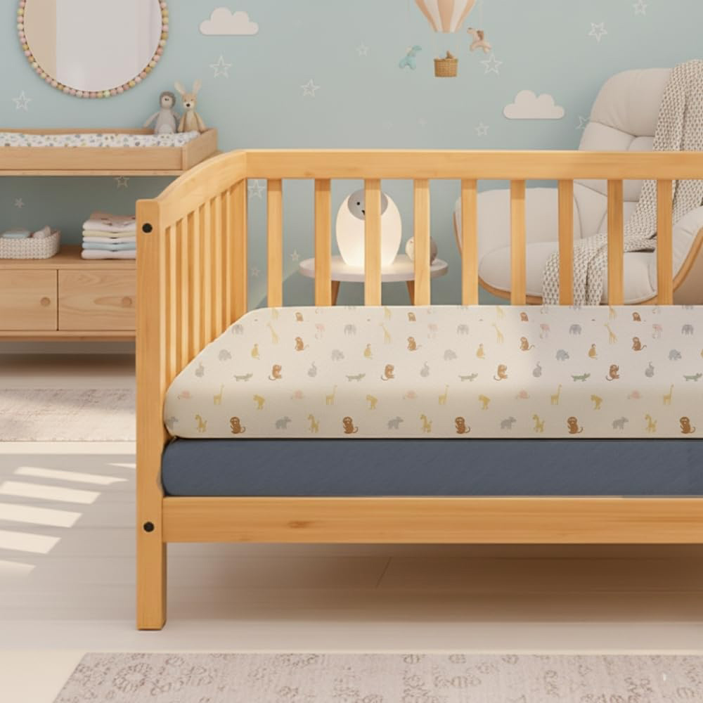 MHG Living Denim Blue and Animal Jersey Cotton Fitted Cot Bed Sheet 120 x 60cm 2 Pack Image 2