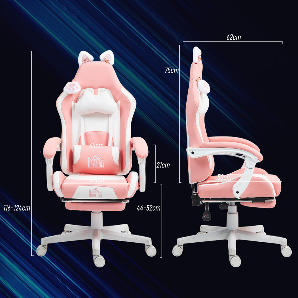 Portland Pink Reclining Gaming Chair with Footrest Image 9