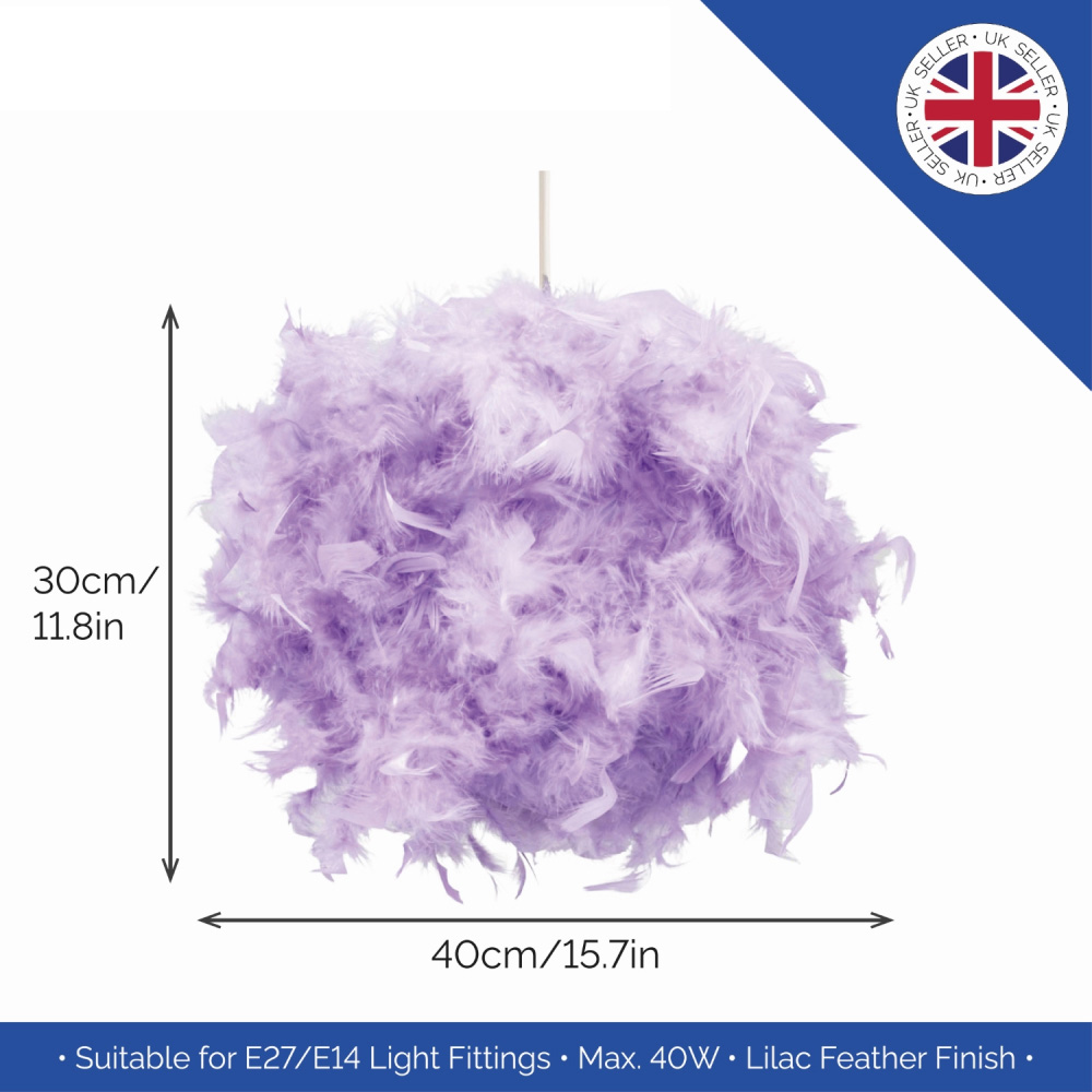Happy Homewares Lilac Real Feather Decorated Pendant Shade Large Image 3