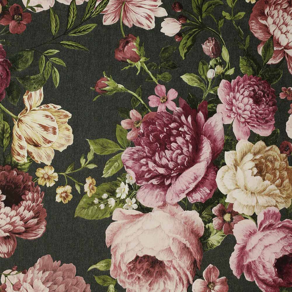 Arthouse Tapestry Floral Charcoal Pink Wallpaper Image 1
