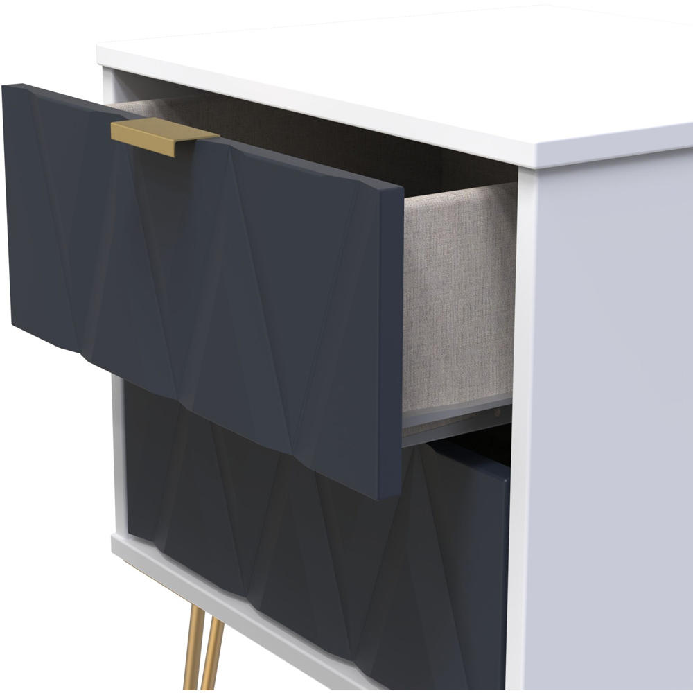 Crowndale Diamond 2 Drawer Matt Indigo and White Bedside Table Image 5