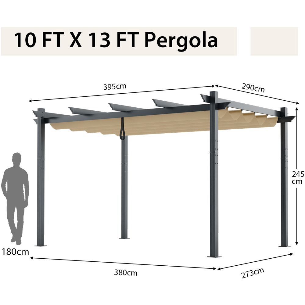 Costway 3 x 4m Beige Pergola with Retractable Sun Shade Canopy Image 9