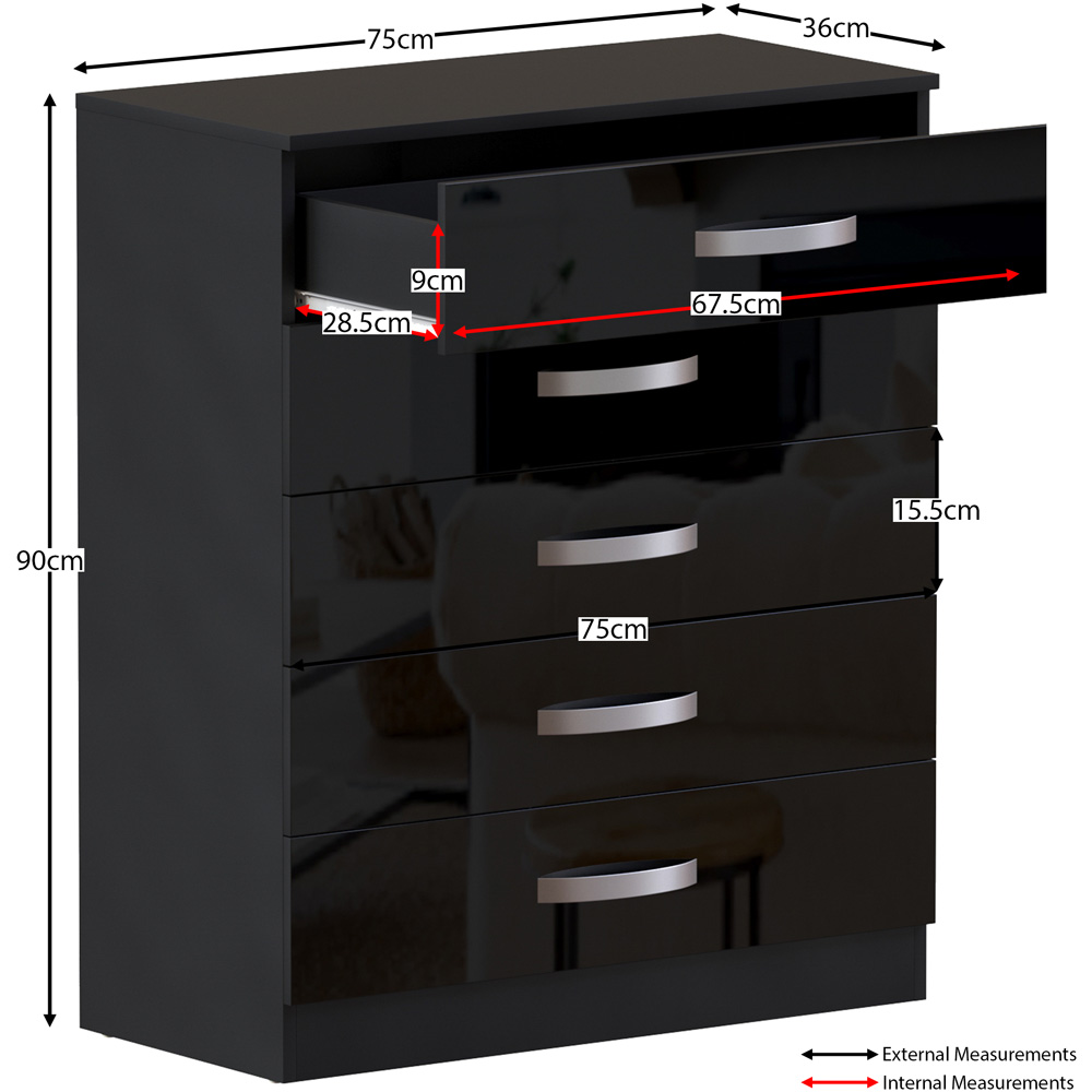 Vida Designs Hulio 5 Drawer Black Chest of Drawers Image 9