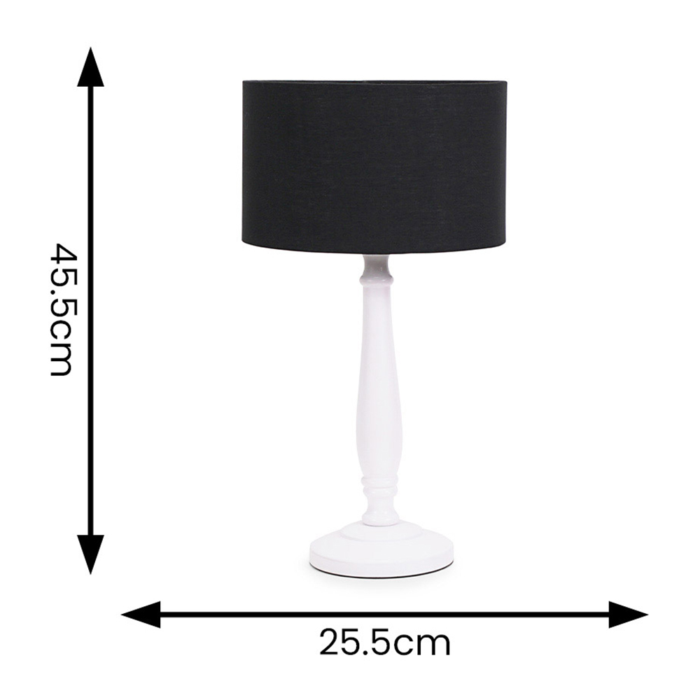 ValueLights Victoria Black Fabric Drum Shade White Wood Traditional LED Table Lamp Image 7
