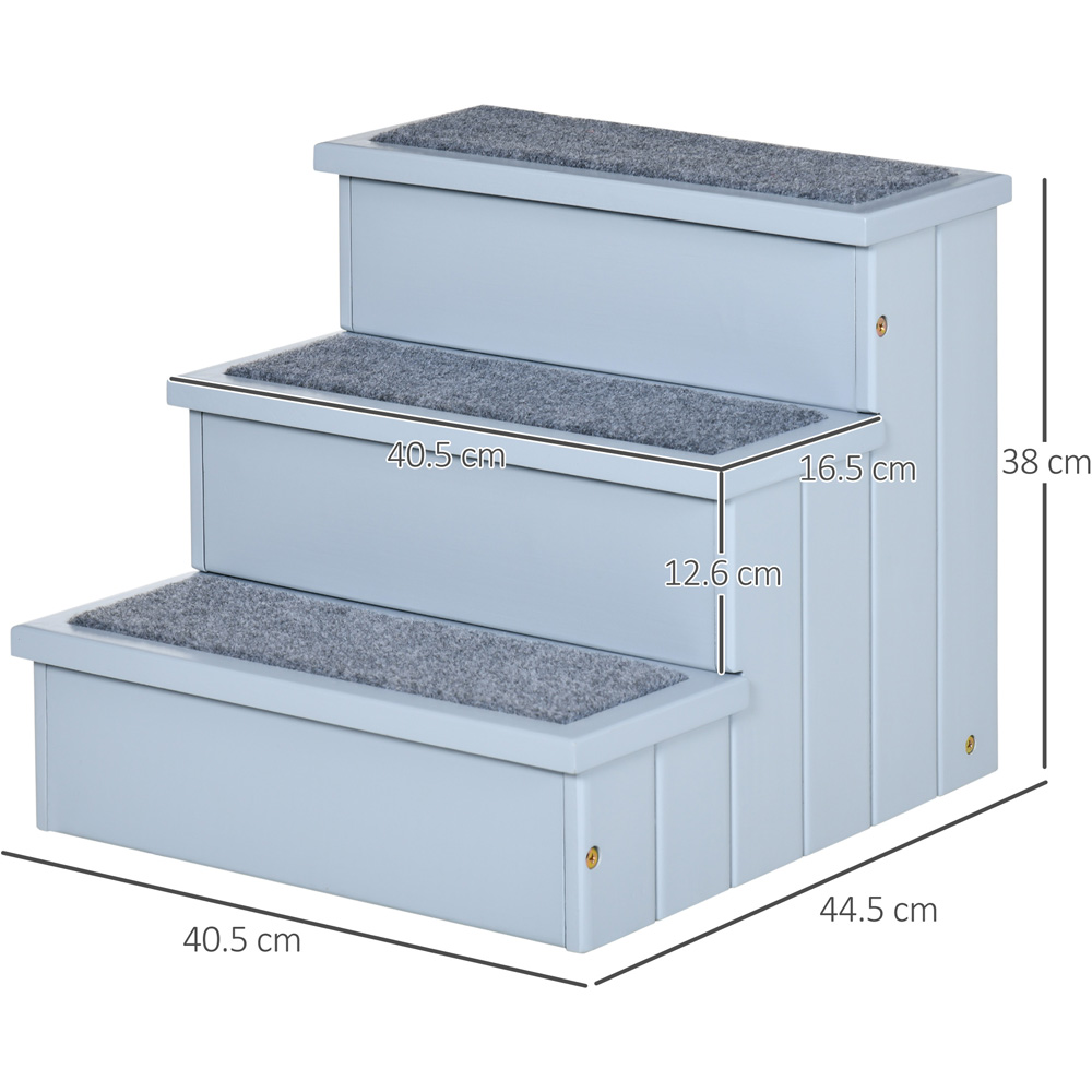 PawHut Grey 3 Step Wooden Dog Steps Pet Stairs with Storage Image 7