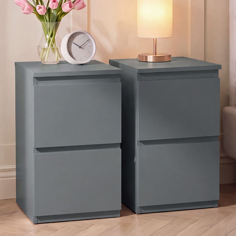 VIDA DESIGNS Denver 2 Drawer Grey Bedside Cabinet Set of 2 Image 1