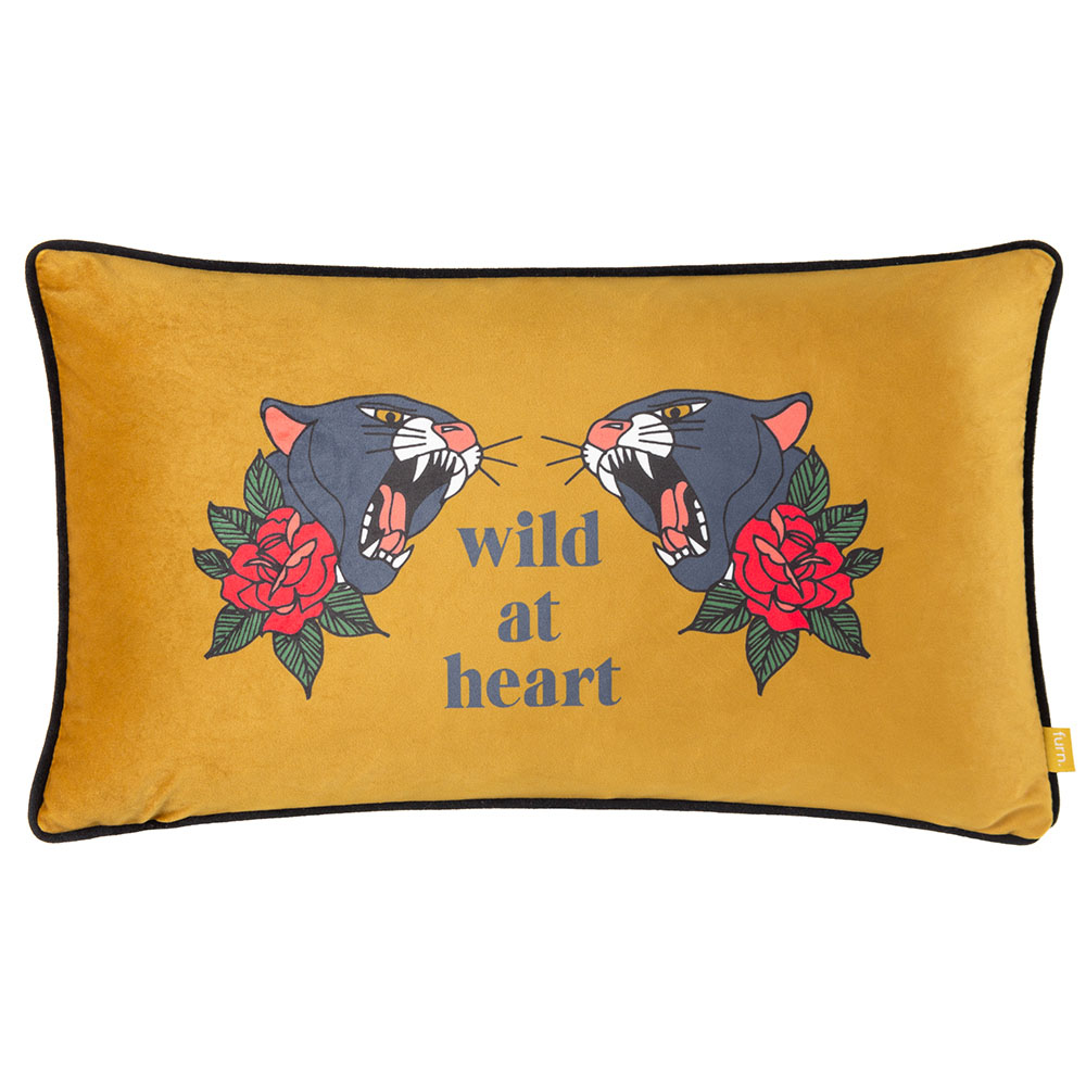 furn. Gold and Black Inked Wild Velvet Piped Cushion Image 1