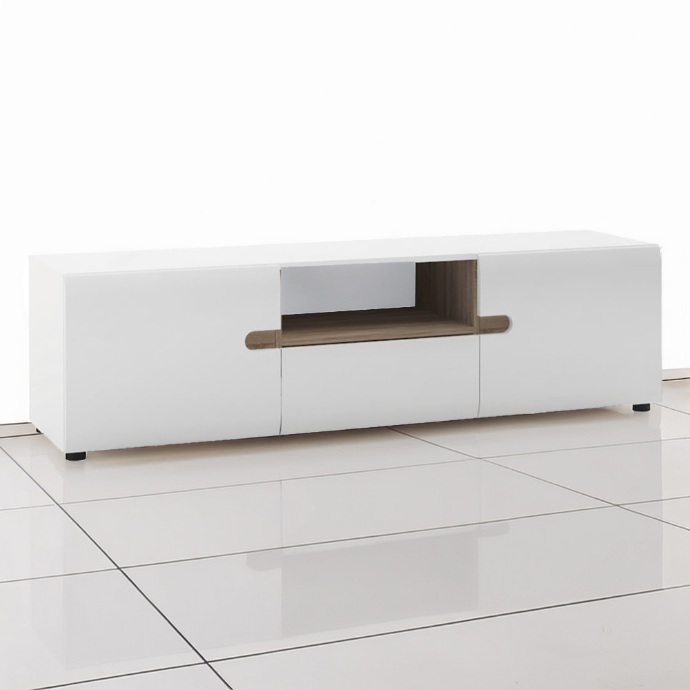 Florence Chelsea 2 Door Single Drawer White Truffle Oak Trim TV Unit Image 1