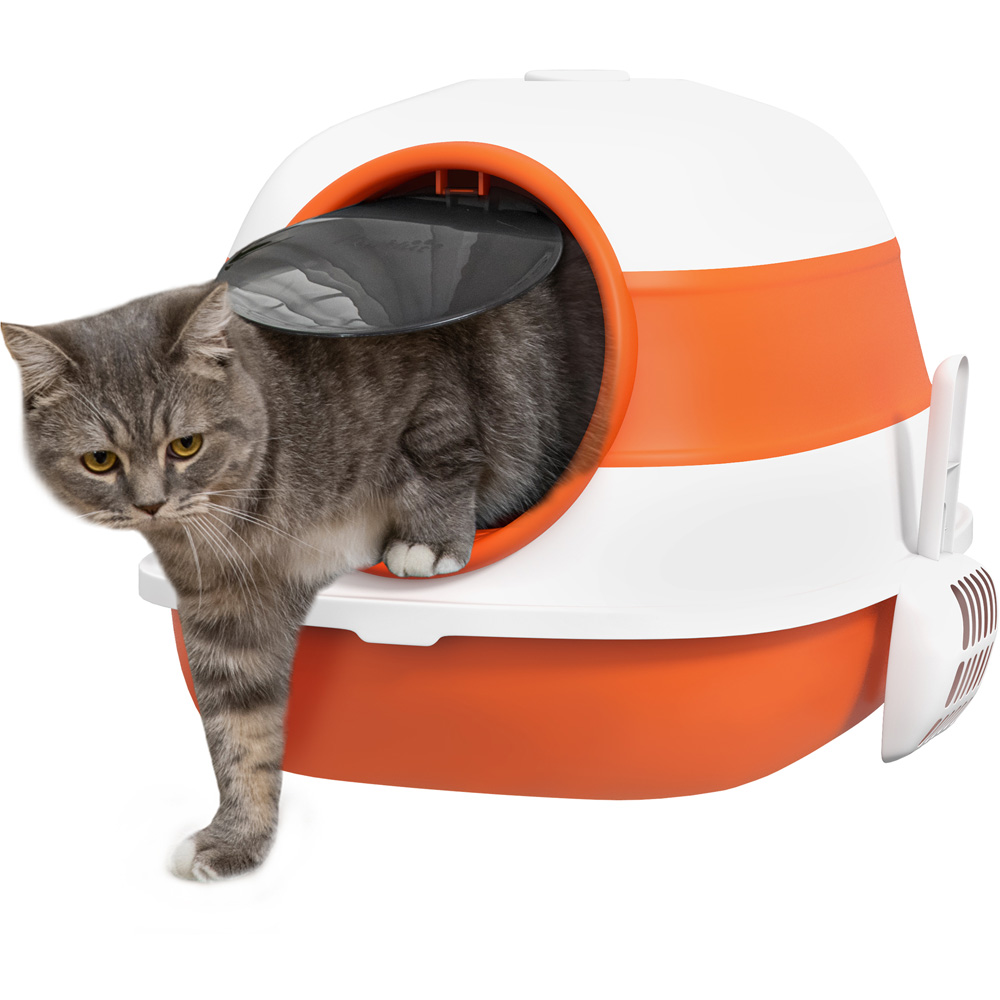 PawHut Orange and White Foldable Cat Litter Box 38 x 41 x 52cm Image 1