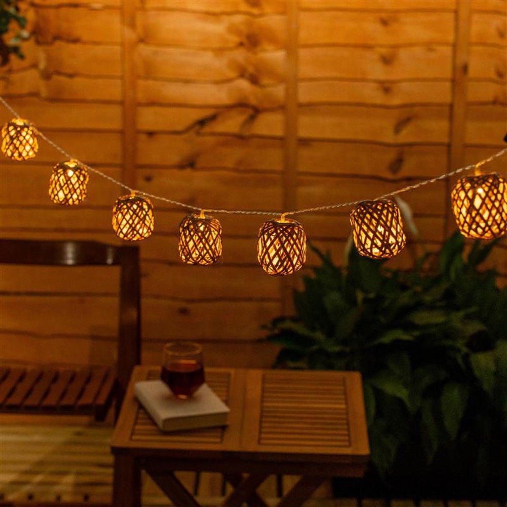 ValueLights Rattan Wicker Ball Battery Operated Outdoor Garden String Light 10 Pack Image 1