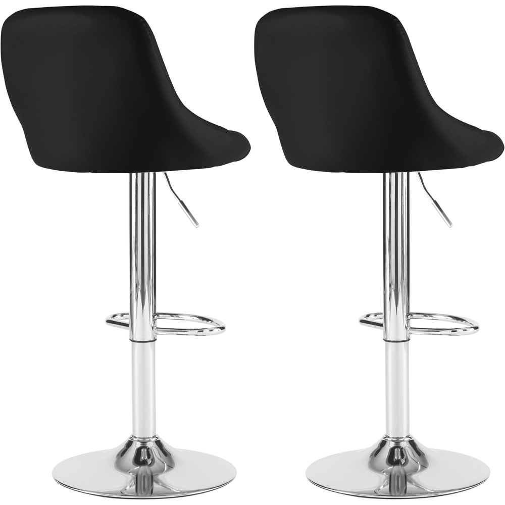 Neo Black and Chrome Leather Bar Stool Set of 2 Image 4